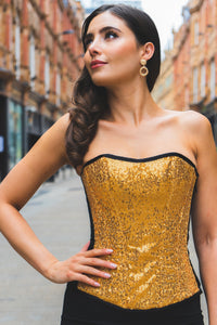 Corset Story WTS534 GOLD SEQUIN AND BLACK SATIN INSTANT SHAPE OVERBUST