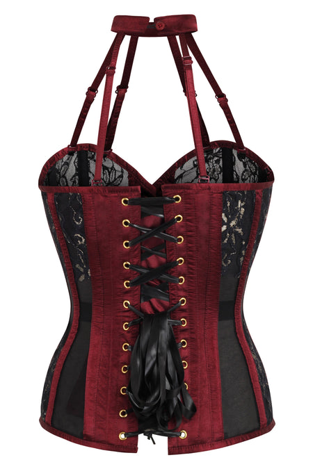 Burgundy Mesh Overbust Lingerie Corset