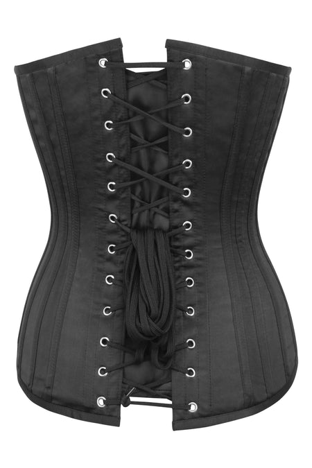 Corset Story BC-002 Black Satin Overbust Corset with Plunge Neckline