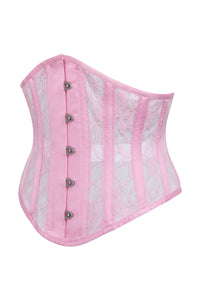 Corset Story BC-005 Pink Satin Underbust Corset with Mesh Panels and Lace Overlay