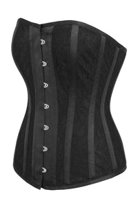 Corset Story BC-009 Black Satin Edwardian Longline Overbust Corset with Lace Overlay panels