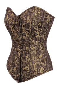 Corset Story BC-024 Brown and Gold Brocade Overbust Corset with Front Zip