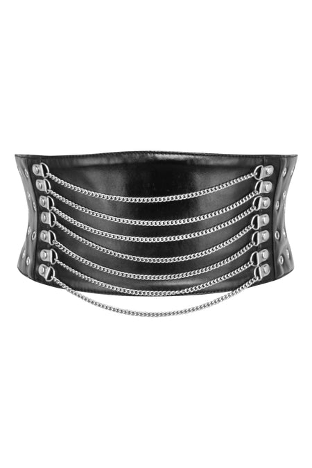 Matt Black PVC Corset Inspired Belt with Chains