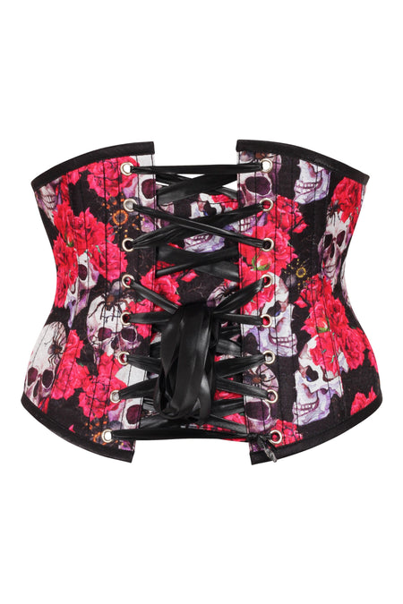 Zip Front Skull & Flower Print Waspie