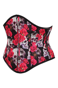 Zip Front Skull & Flower Print Waspie