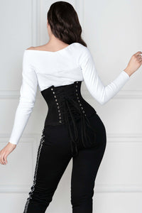 Corset Story EXP003 Black Cotton Twill Classic Underbust Waist Trainer With Hip Gores