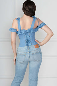 Cornflower Blue Cotton Overbust With Sleeves And Shoulder Straps