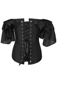 Corset Story FTS132 Black Satin Corset Top With Waterfall Sleeves