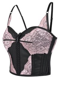 Corset Story FTS205 Cropped Pearl Pink Lace and Black Mesh Overbust Corset