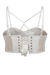 Lena Whisper White Viscose and Lace Corseted Bralette with Strapping Detail