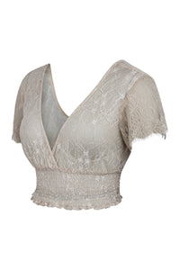 Ada Champagne Lace Cropped Top with Deep V Neckline