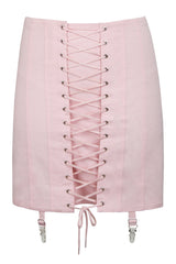 Tillie Prairie Pink Cotton Twill Corset Inspired Skirt with Suspender Clips