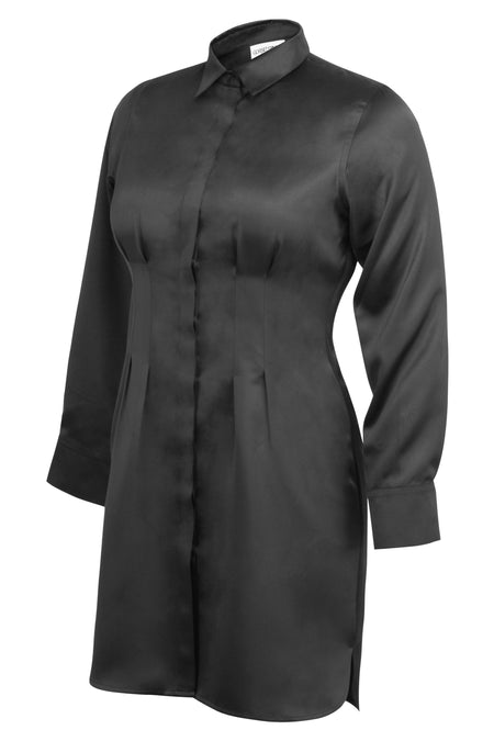 MATILDA BEACON BLACK VISCOSE SHIRT DRESS WITH DARTED WAIST