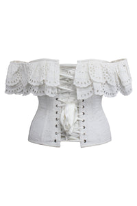 Corset Story SC-038 Alyssum White Broderie Anglaise Cotton Corset Top with Double Frill Sleeves