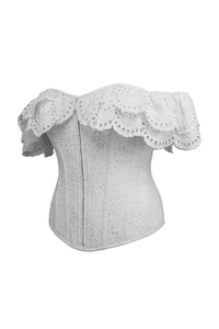 Corset Story SC-038 Alyssum White Broderie Anglaise Cotton Corset Top with Double Frill Sleeves