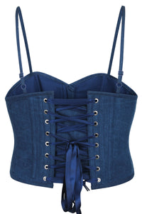 Delia Blue Chambray Cropped Corset With Spaghetti Straps