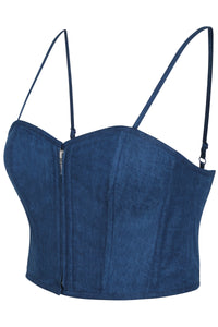 Delia Blue Chambray Cropped Corset With Spaghetti Straps