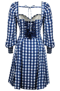 Corset Story SC-056 Sunflower Gingham Blue Viscose Corset Dress With Long Sleeves