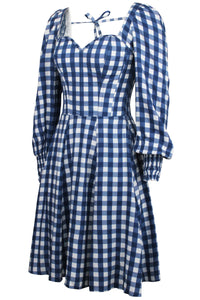 Corset Story SC-056 Sunflower Gingham Blue Viscose Corset Dress With Long Sleeves