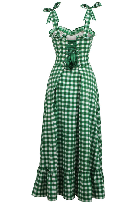 Corset Story SC-065 Camelia Gingham Green Cotton Corset Maxi Dress