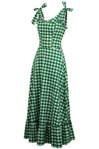 Corset Story SC-065 Camelia Gingham Green Cotton Corset Maxi Dress