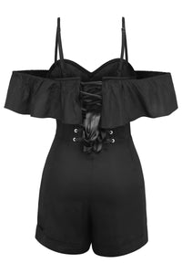 Corset Story SC-068 Ivy Black Viscose Corset Playsuit With Off The Shoulder Sleeves