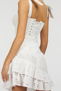 Corset Story SC-083 Sammy White Broderie Anglaise Cotton Skirt With Asymmetric Frill