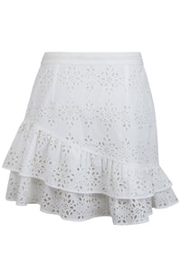 Corset Story SC-083 Sammy White Broderie Anglaise Cotton Skirt With Asymmetric Frill