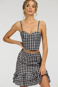 Corset Story SC-084 Sammy Black Gingham Cotton Skirt with Asymmetric Frill