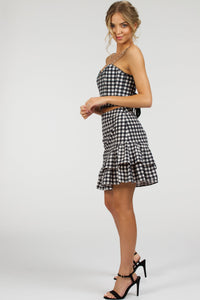 Corset Story SC-084 Sammy Black Gingham Cotton Skirt with Asymmetric Frill