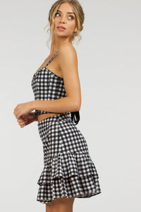 Corset Story SC-084 Sammy Black Gingham Cotton Skirt with Asymmetric Frill