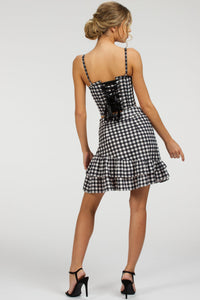 Corset Story SC-084 Sammy Black Gingham Cotton Skirt with Asymmetric Frill