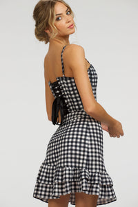 Corset Story SC-084 Sammy Black Gingham Cotton Skirt with Asymmetric Frill