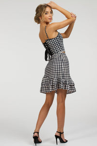 Corset Story SC-084 Sammy Black Gingham Cotton Skirt with Asymmetric Frill