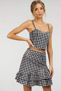 Corset Story SC-084 Sammy Black Gingham Cotton Skirt with Asymmetric Frill