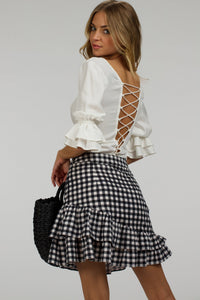 Corset Story SC-084 Sammy Black Gingham Cotton Skirt with Asymmetric Frill