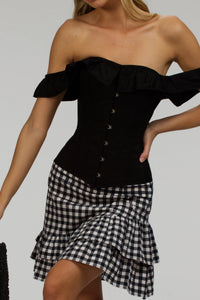 Corset Story SC-084 Sammy Black Gingham Cotton Skirt with Asymmetric Frill