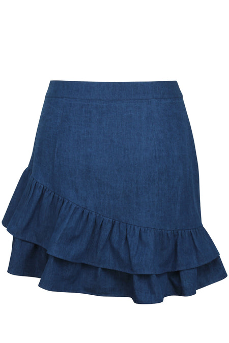 Corset Story SC-085 Sammy Blue Chambray Skirt With Asymmetric Frill