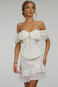 Corset Story SC-083 Sammy White Broderie Anglaise Cotton Skirt With Asymmetric Frill