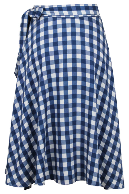 Corset Story SC-094 Agapanthus Gingham Blue Viscose Asymmetric Wrap Skirt