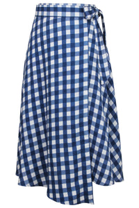 Corset Story SC-094 Agapanthus Gingham Blue Viscose Asymmetric Wrap Skirt