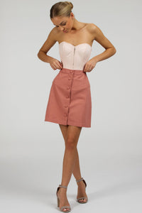 Corset Story SC-096 Poppy Dusk Rose Cotton Twill Skirt With Self Covered Buttons