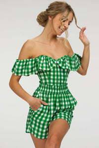 Corset Story SC-102 Calla Gingham Green Viscose Elasticated Paperbag Shorts