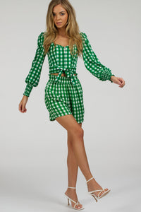 Corset Story SC-102 Calla Gingham Green Viscose Elasticated Paperbag Shorts