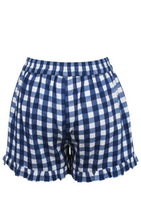 Corset Story SC-105 Daisy Gingham Blue Viscose Shorts With Frill Edge and Self Tie Belt