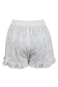 Corset Story SC-106 Daisy White Broderie Anglaise Cotton Shorts With Frill Edge and Self Tie Belt