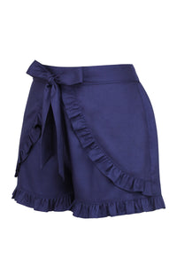 Corset Story SC-108 Daisy Summer Navy Viscose Shorts With Frill Edge and Self Tie Belt