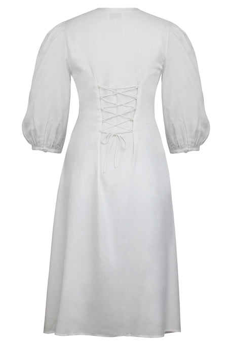 Rosemary White Viscose Shirt Dress with Corset-Inspired Lacing