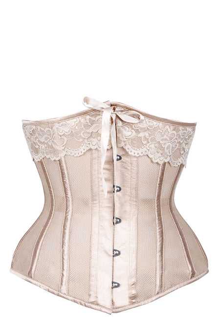 Corset Story WTS701 Champagne Longline Satin Bridal Corset with Super Fine Mesh Panels