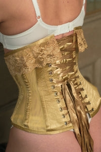 Corset Story WTS703 Gold Satin Bridal Corset with Super Fine Mesh Panels